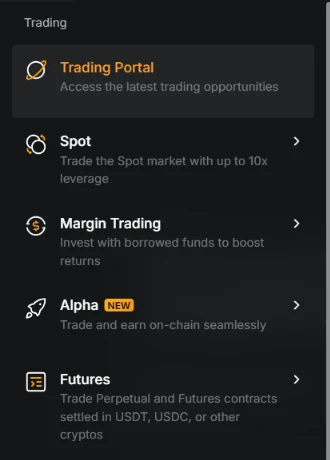 Bybit's trade menu: Spot, trade the spot market with up to 10x leverage, listed directly above Margin Trading and Futures